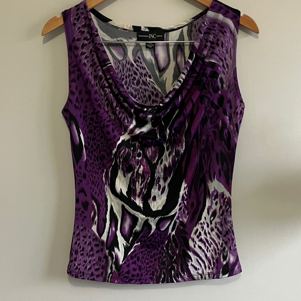 Y2K 2000’s Purple cowl neck Animal Print Tank size Medium grunge